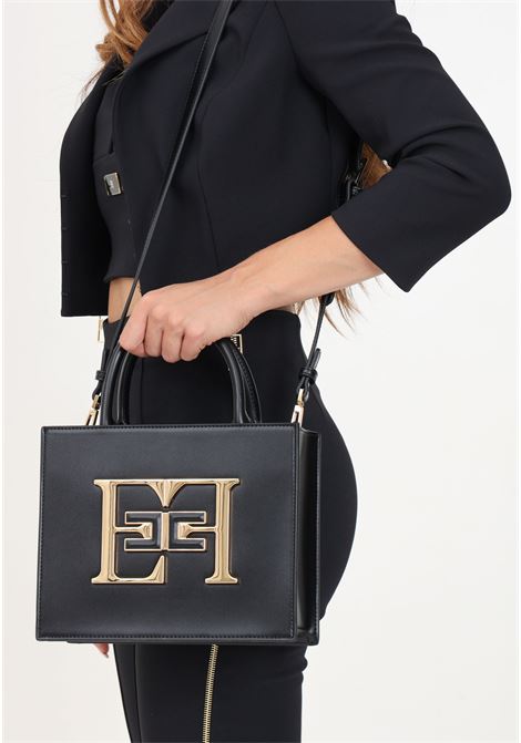 Shopper nera da donna con maxi placca EF e logo doppia C ELISABETTA FRANCHI | BS06A46E2110